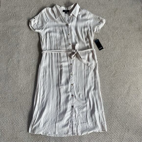 Naïf Dress Size L Lightweight Natural Beige Long Tunic Sleeve Belted Button Up - Picture 4 of 9